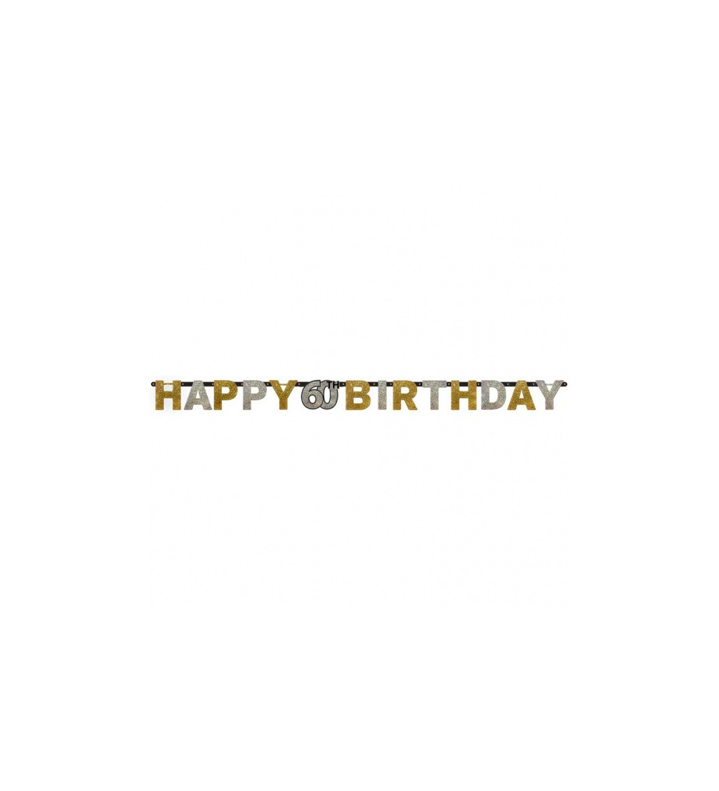 Zlatý nápis Happy Birthday 60 rokov
