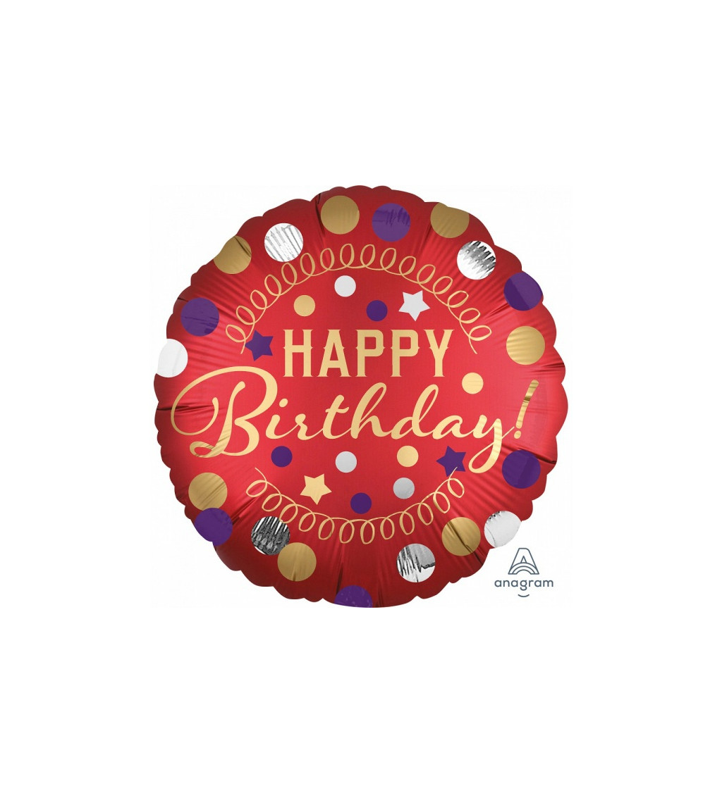 Zamatový fóliový balónik Happy Birthday červený