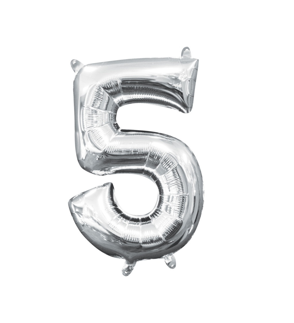 Strieborný mini fóliový balónik - číslo 5