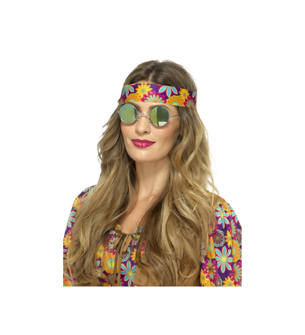 Guľaté hippie okuliare - modro-zelené