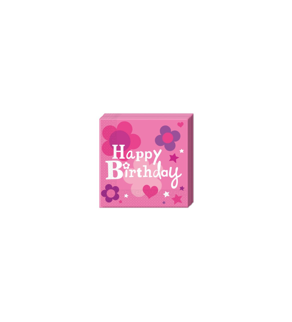 Papierové obrúsky Happy Birthday - ružové