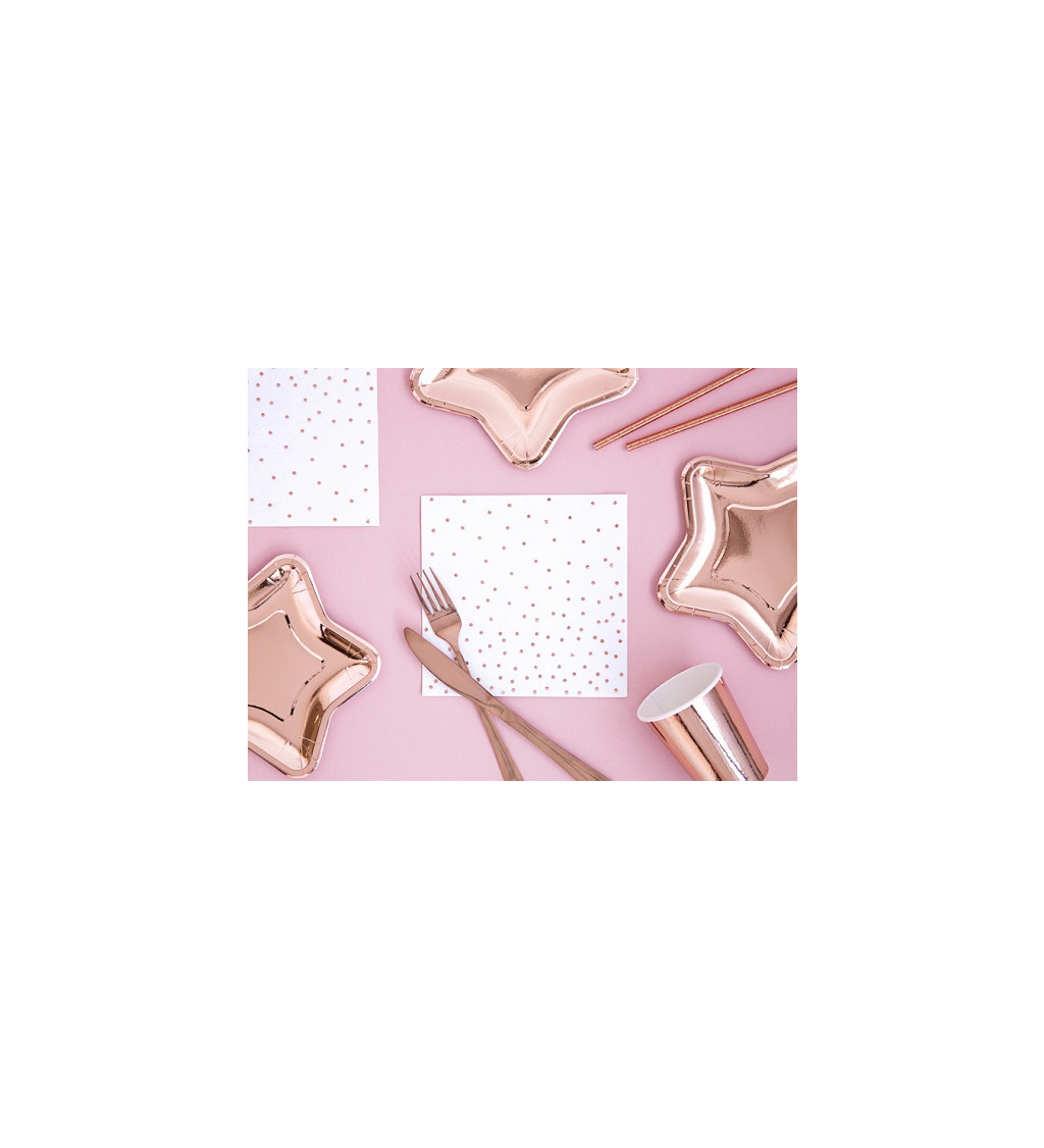 Obrúsky - biele s bodkami rose gold