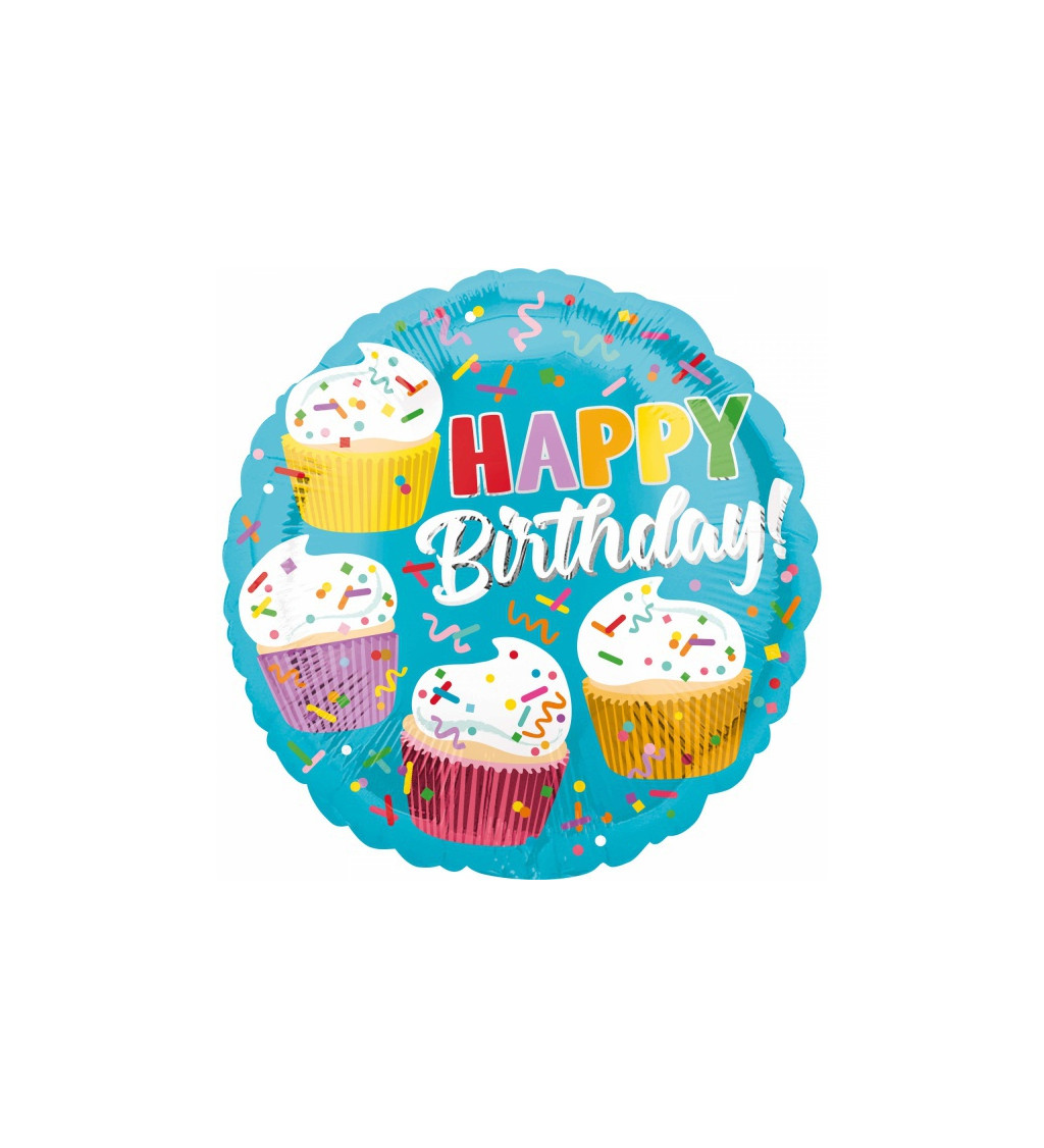 Fóliový balónik Happy Birthday na cupcake