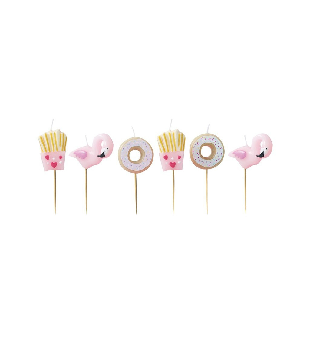 Tortové sviečky - Plameňák s donutmi