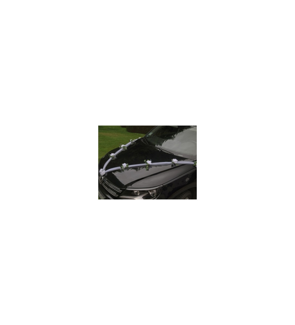Dekorácia - kvety so závojom na auto, svadobné