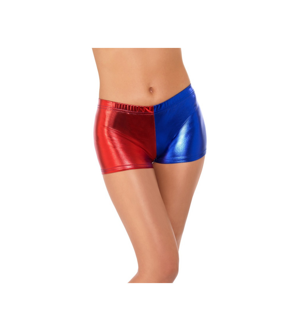 Shiny blue-red Harley Quinn šortky