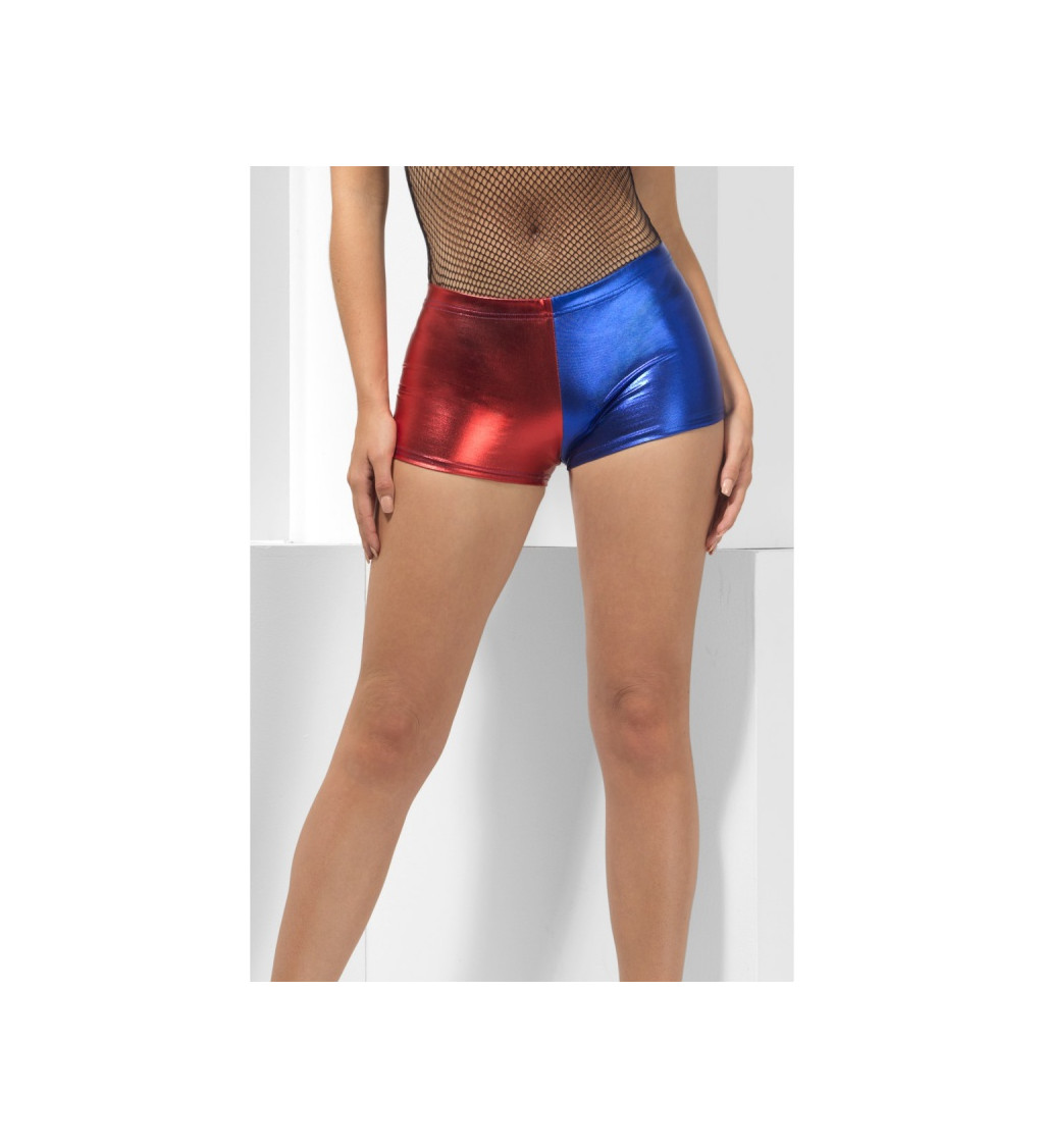 Shiny blue-red Harley Quinn šortky