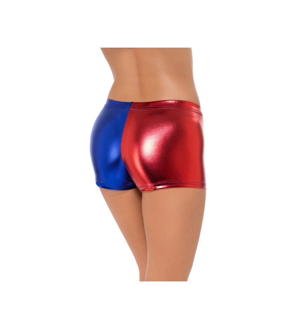 Shiny blue-red Harley Quinn šortky
