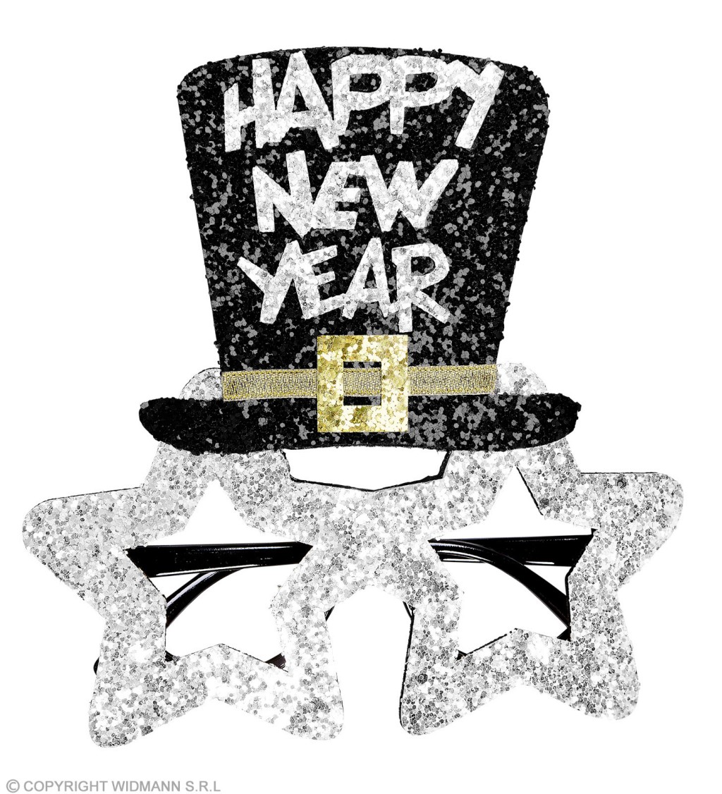 Okuliare s klobúkom Happy New Year – strieborné