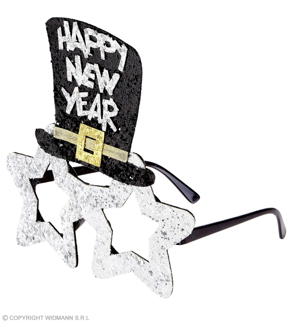 Okuliare s klobúkom Happy New Year – strieborné