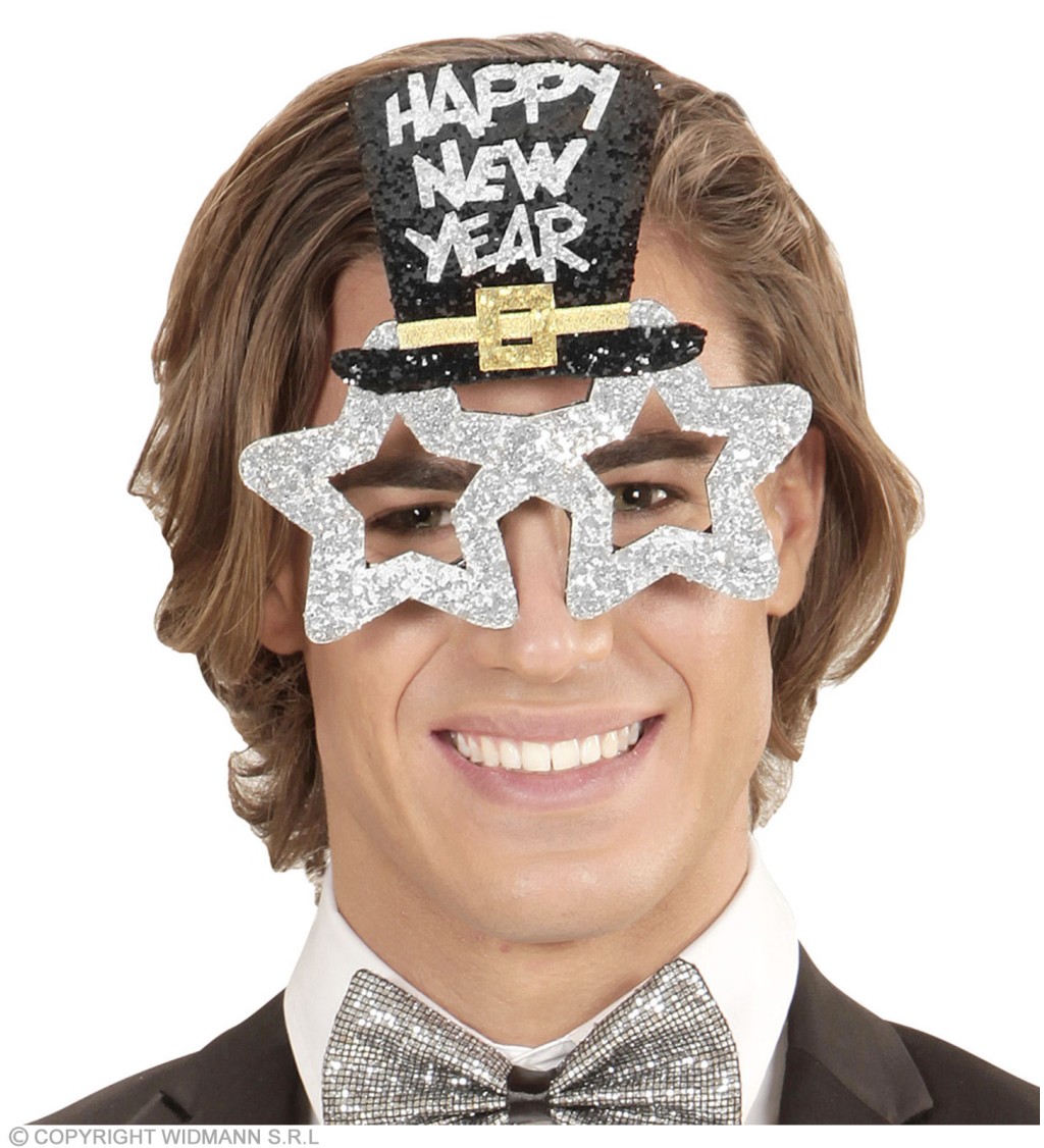 Okuliare s klobúkom Happy New Year – strieborné