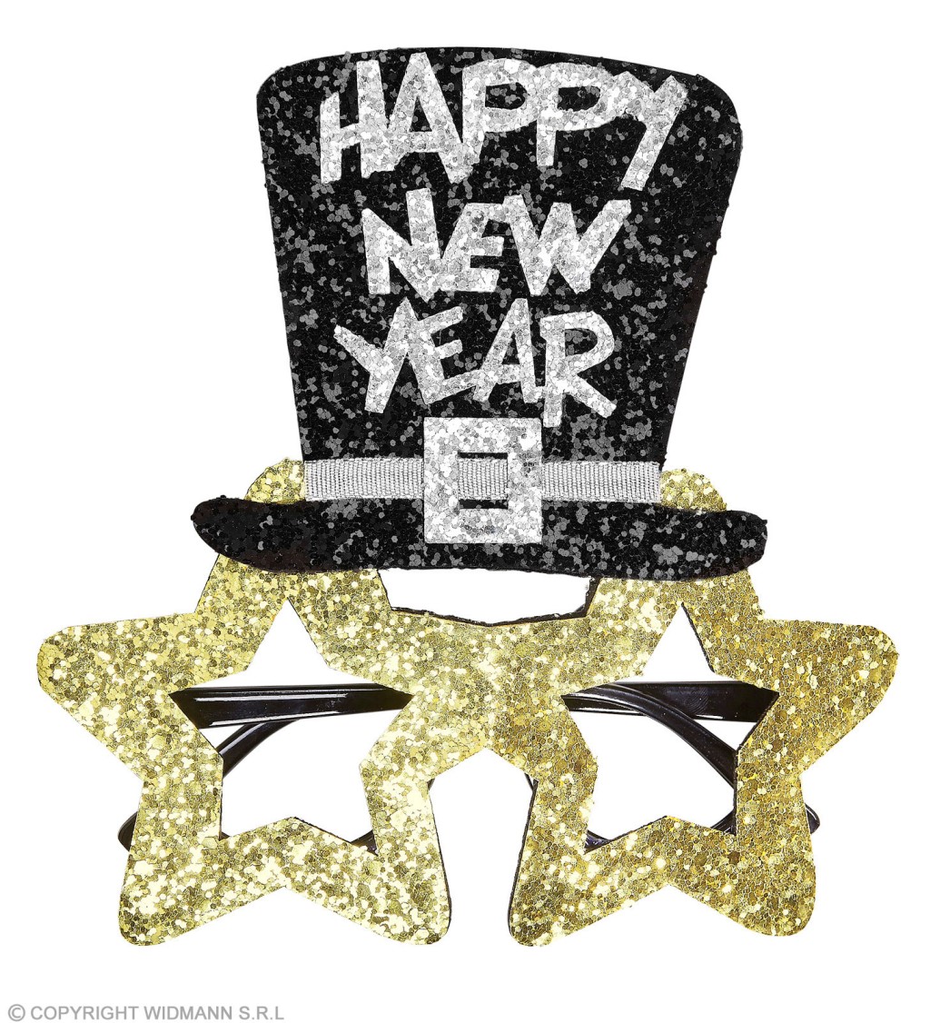 Okuliare s klobúkom Happy New Year – zlaté