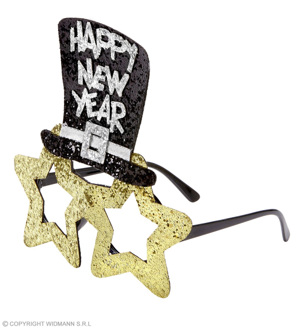 Okuliare s klobúkom Happy New Year – zlaté