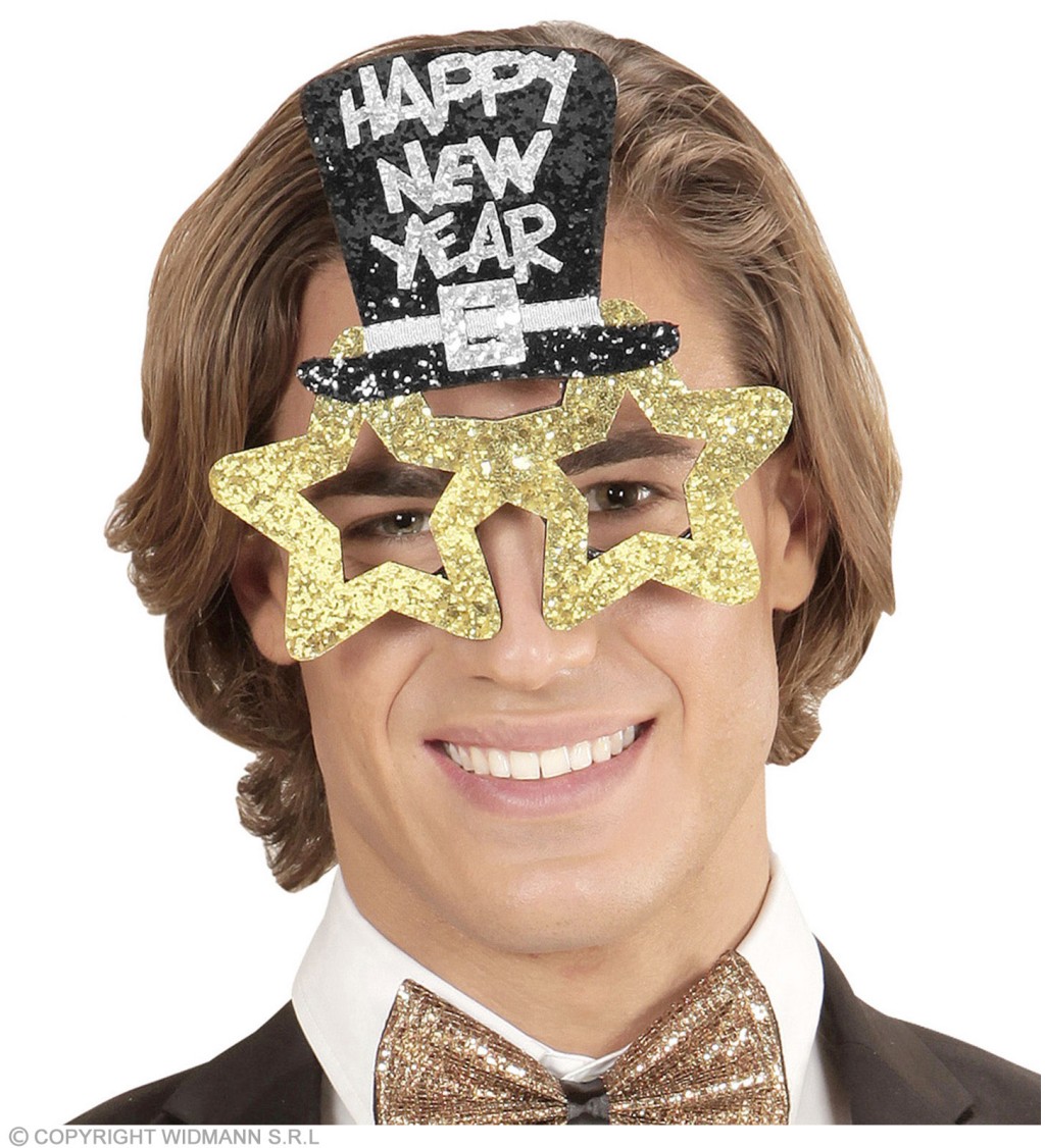 Okuliare s klobúkom Happy New Year – zlaté