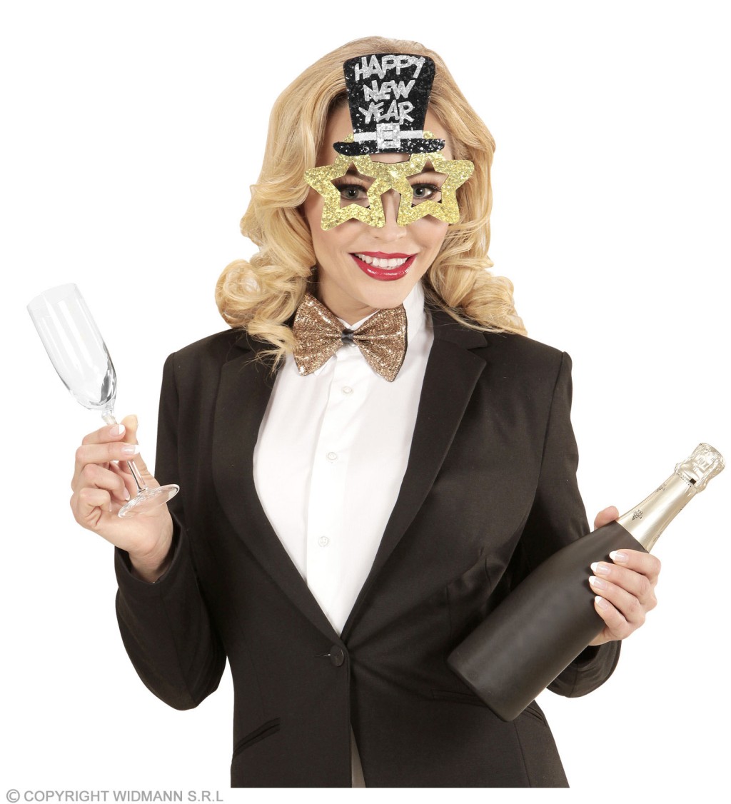 Okuliare s klobúkom Happy New Year – zlaté