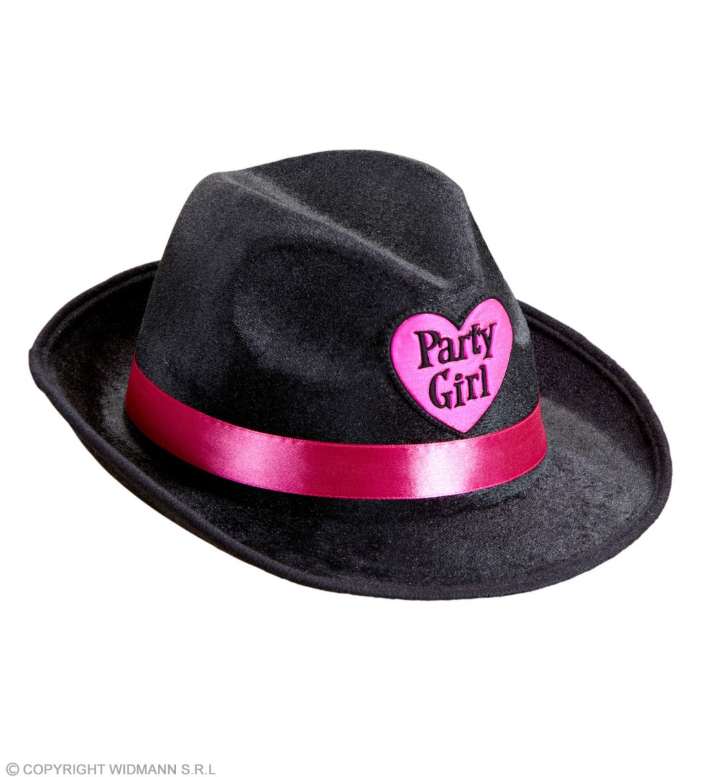 Čierny klobúk s ružovým srdiečkom - Party girl