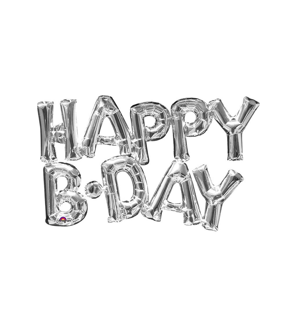 Fóliový balónik Happy B-day - strieborný