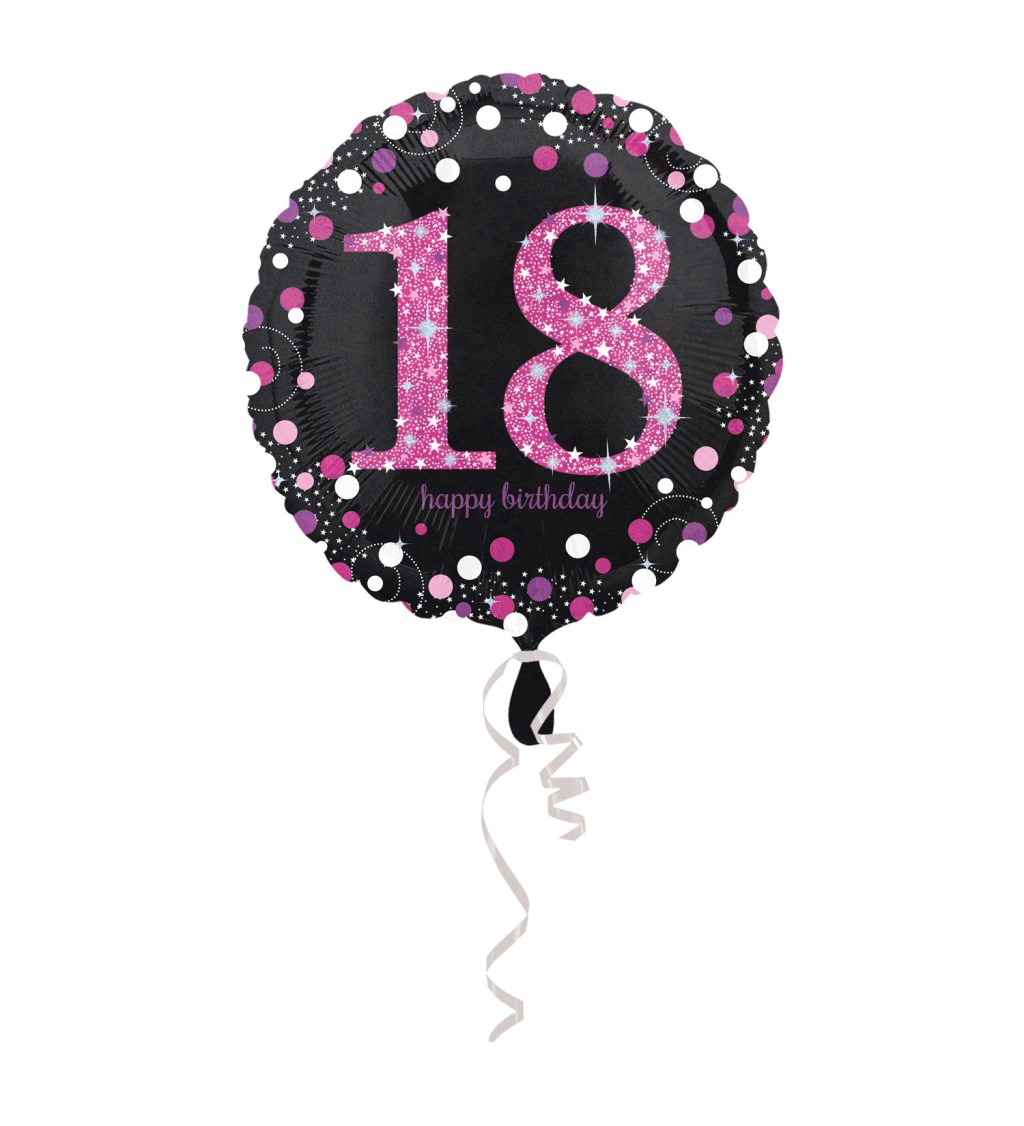 Fóliový balónik 18 Happy Birthday čierno-ružový