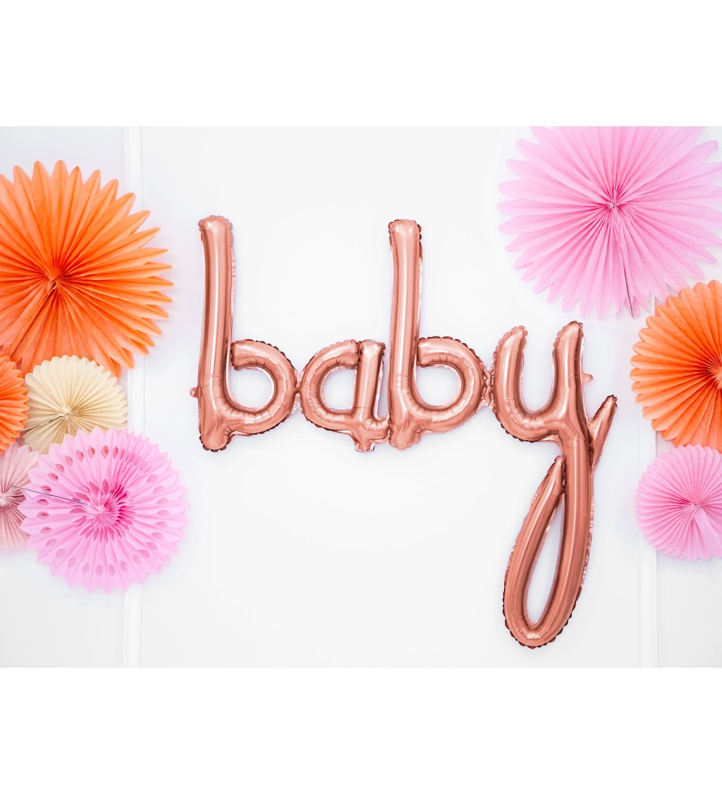Fóliový balónik - nápis BABY ružovozlatý