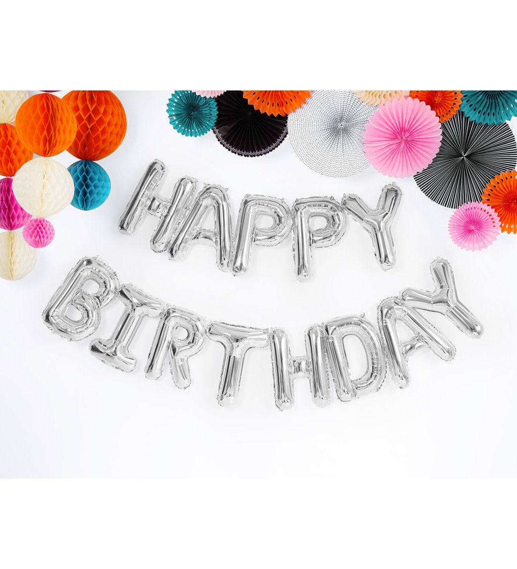 Fóliové balóniky Happy Birthday strieborné