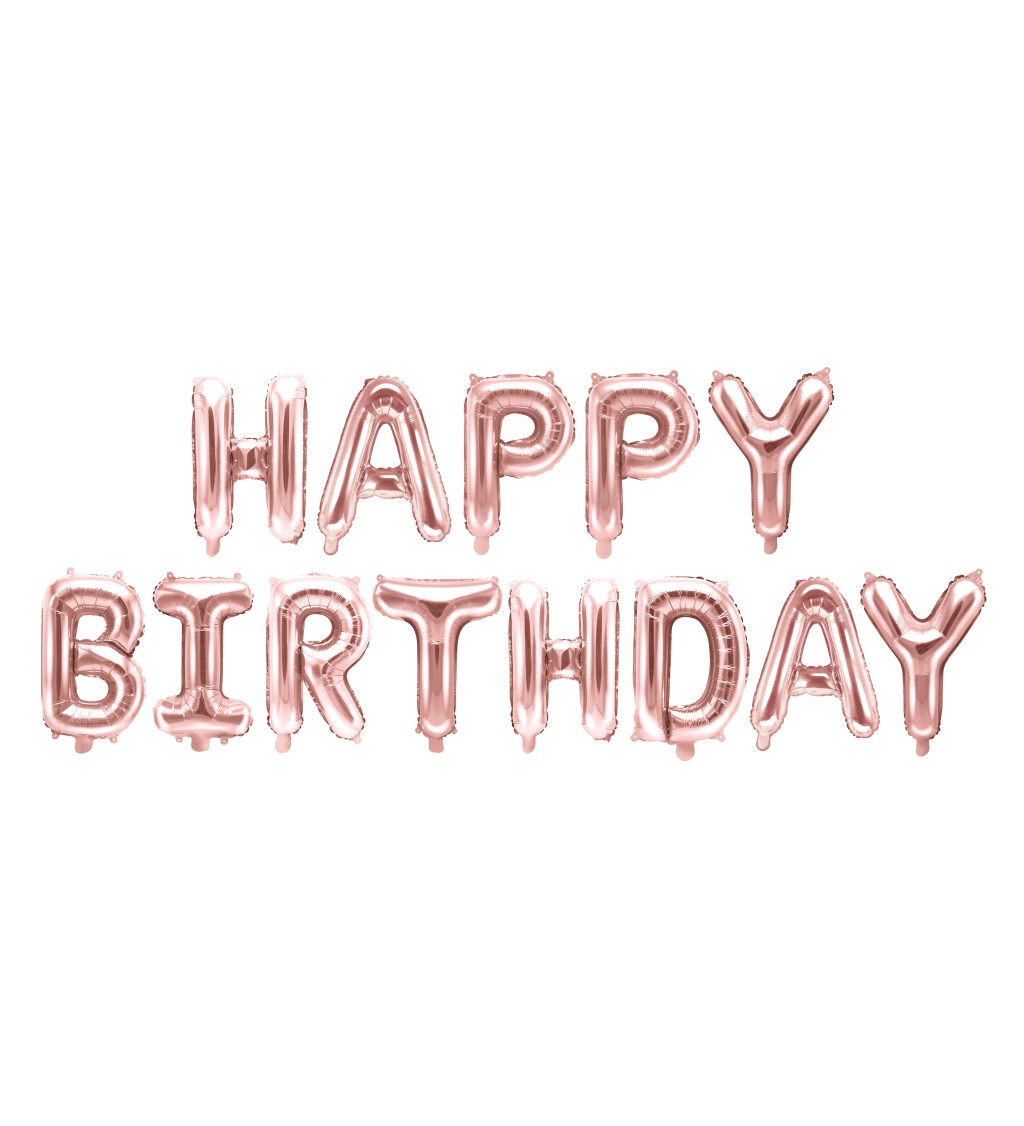 Fóliové narodeninové balóniky Happy Birthday ružovo-zlaté