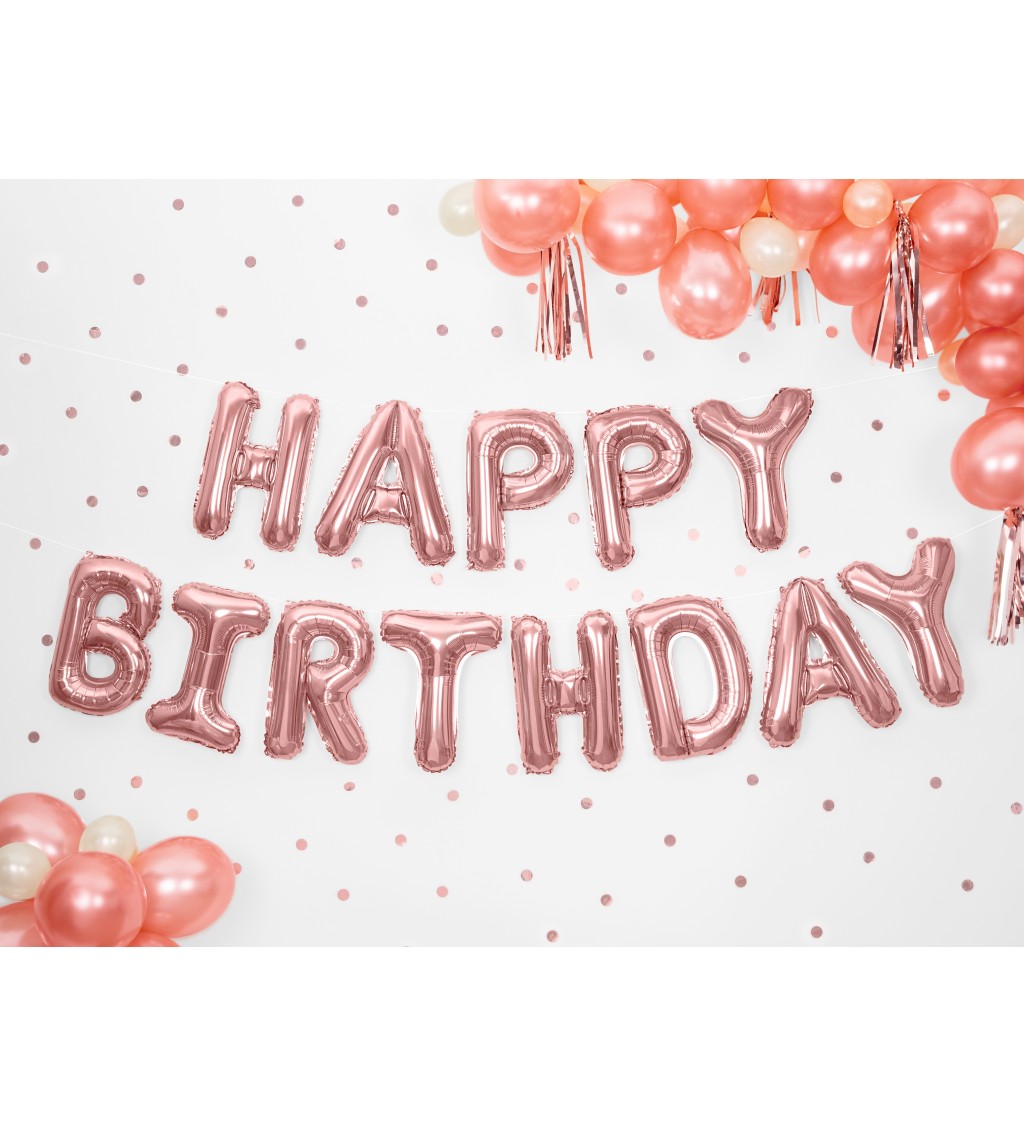 Fóliové narodeninové balóniky Happy Birthday ružovo-zlaté