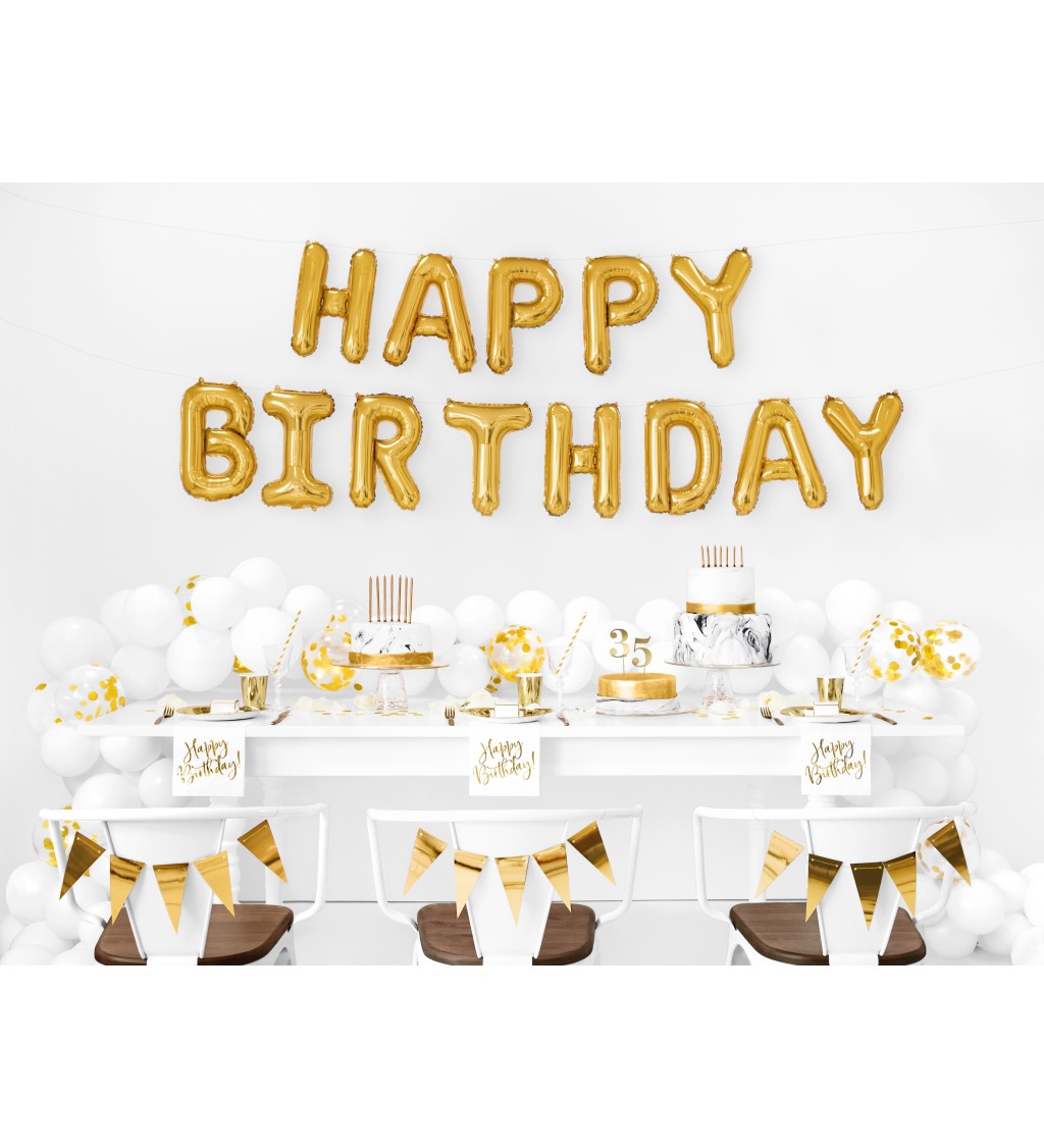 Fóliové narodenинové balóniky Happy Birthday zlatý