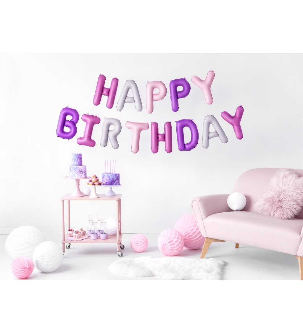 Fóliové balóniky Happy Birthday - fialovo-ružový