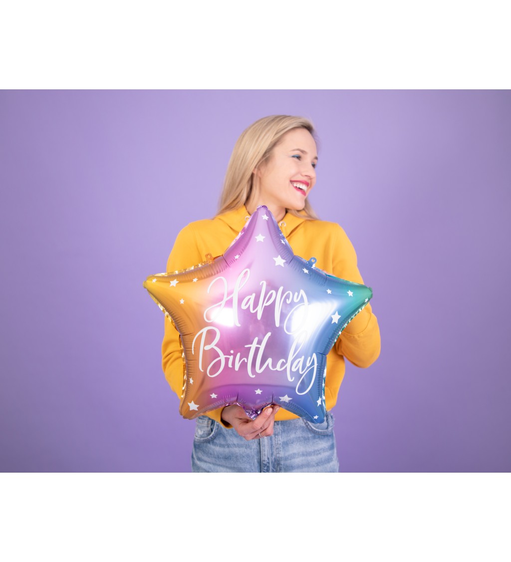 Fóliový balónik Happy Birthday-dúhová hviezda