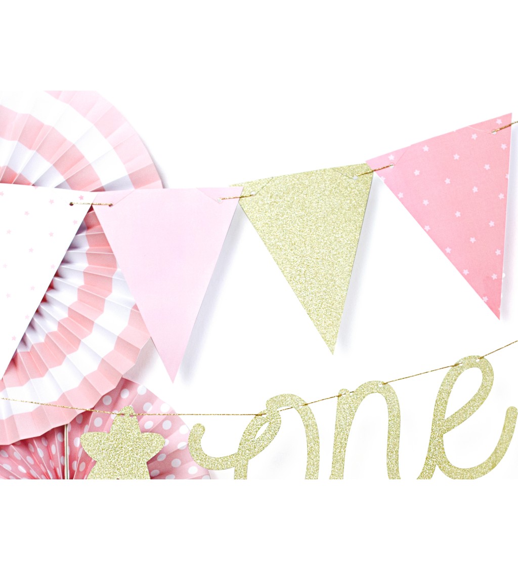 Ružová vlajková girlanda 1st Birthday
