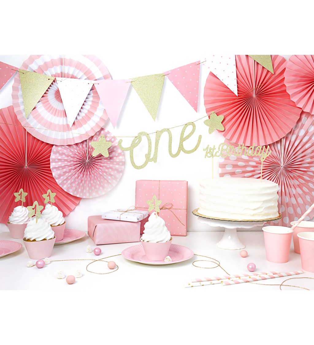Ružová vlajková girlanda 1st Birthday