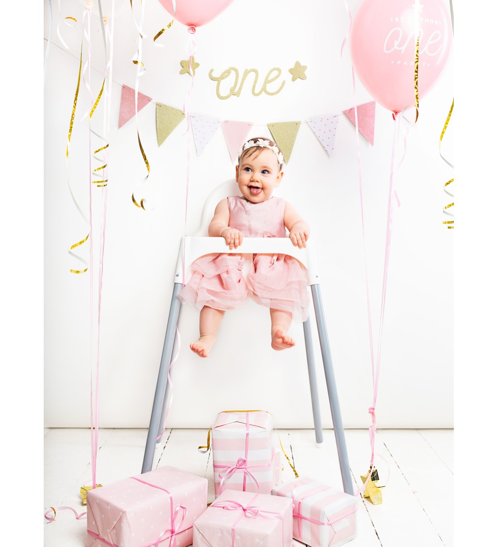 Ružová vlajková girlanda 1st Birthday