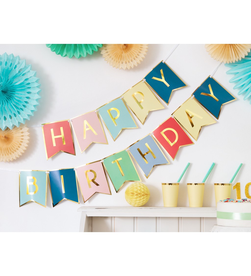 Farebná praporková girlanda Happy Birthday