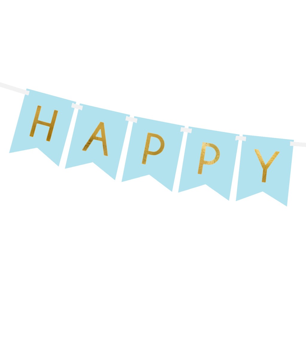 Svetlomodrá vlajková girlanda Happy Birthday