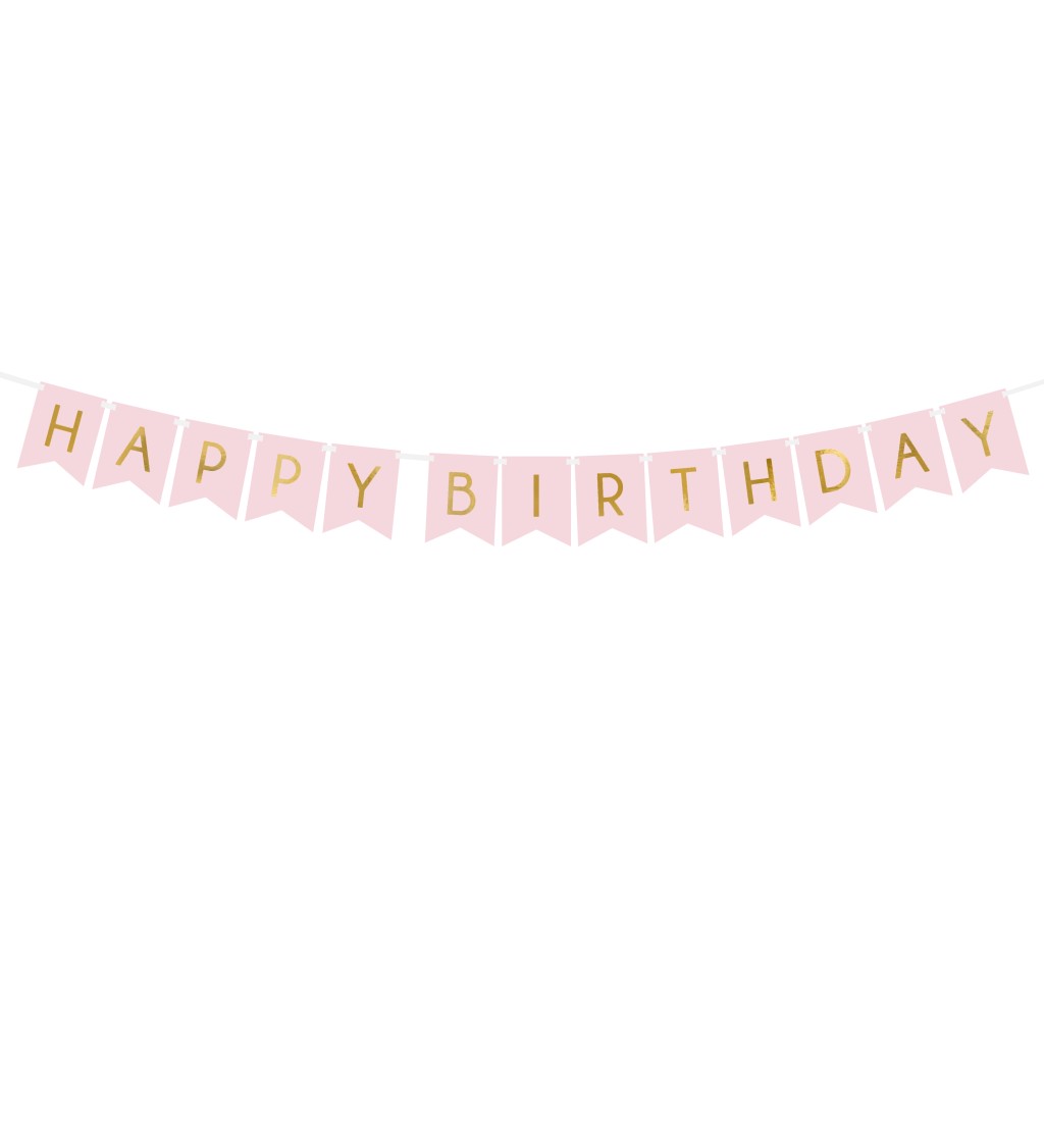 Svetloružová festónová girlanda Happy Birthday