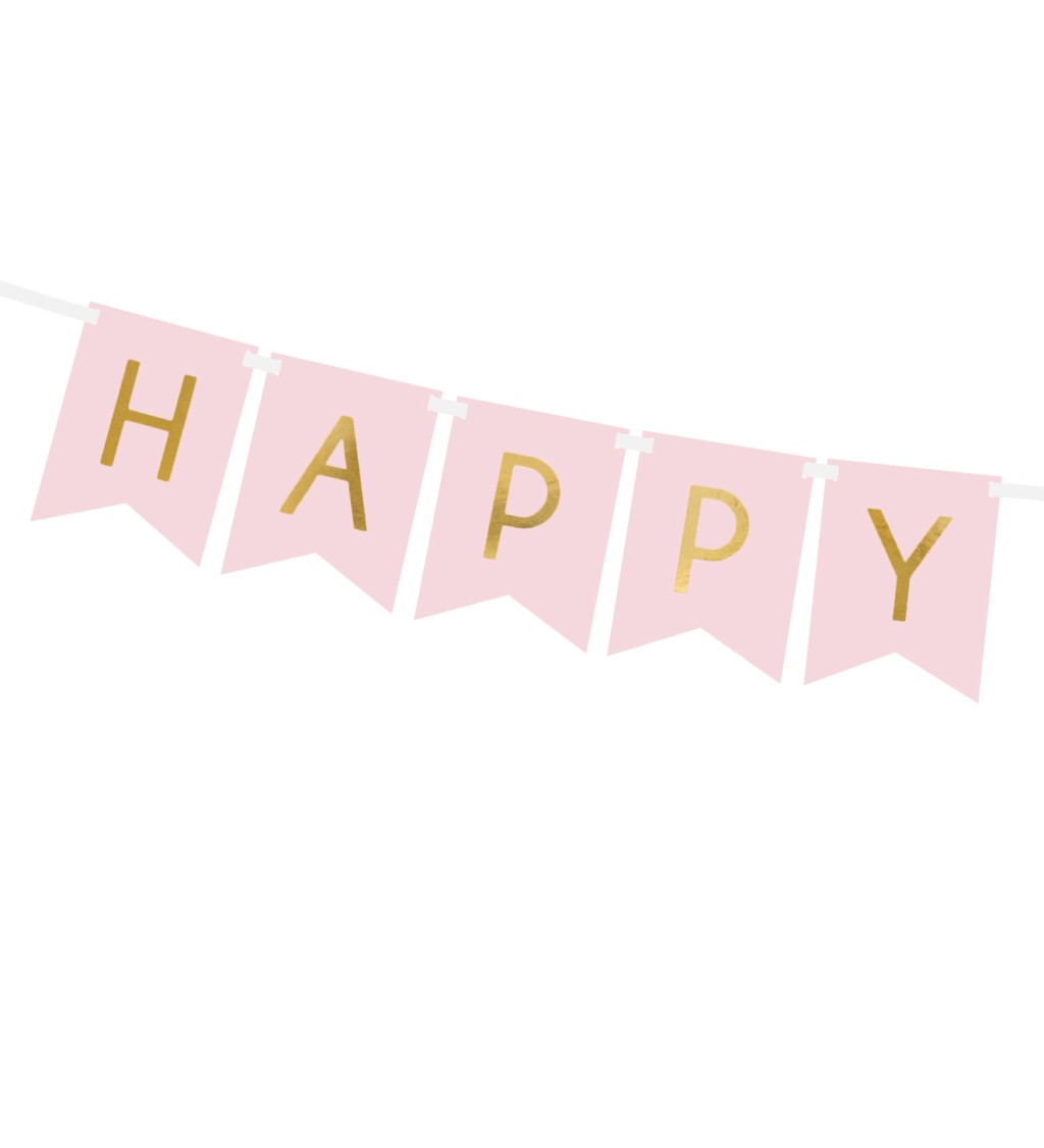 Svetloružová festónová girlanda Happy Birthday