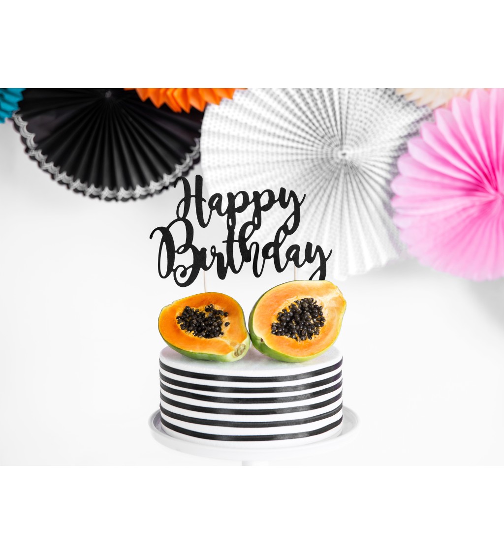 Čierne zapichovátko Happy Birthday