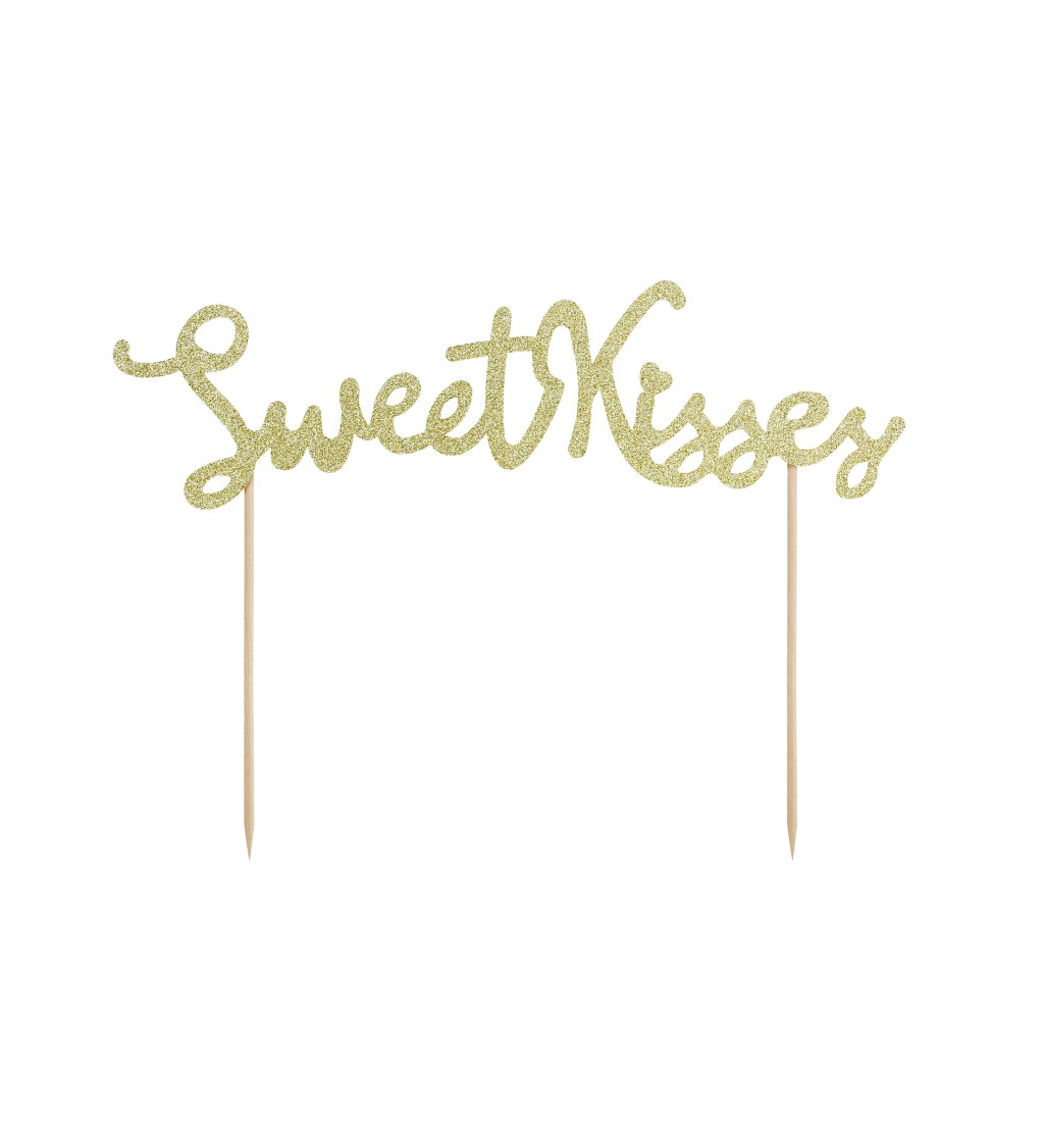 Zlatý nápis Sweet Kisses - tortové napichovadlá