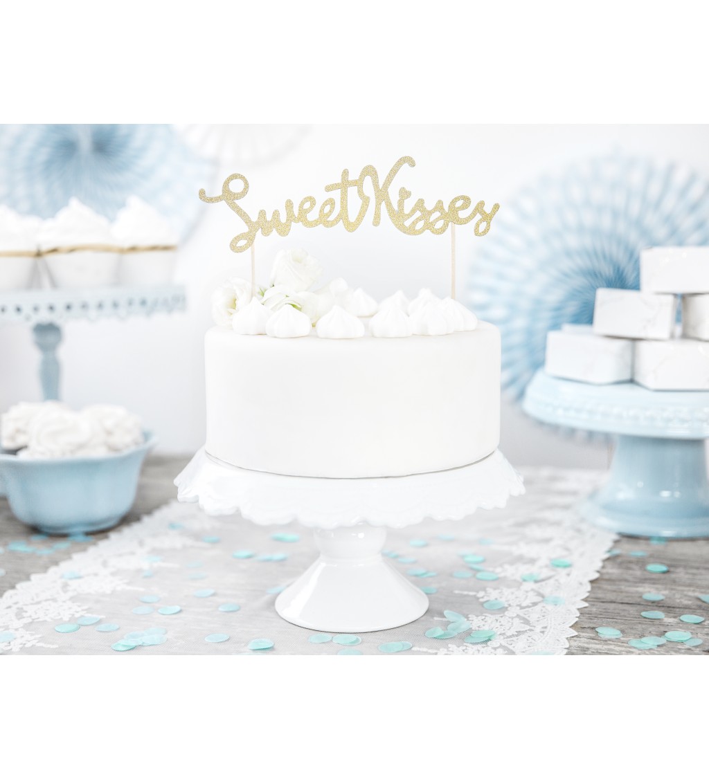 Zlatý nápis Sweet Kisses - tortové napichovadlá