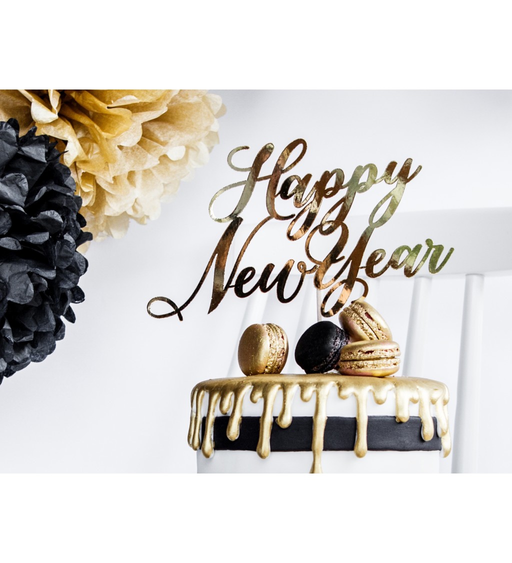 Zlatý tortový zápich Happy New Year