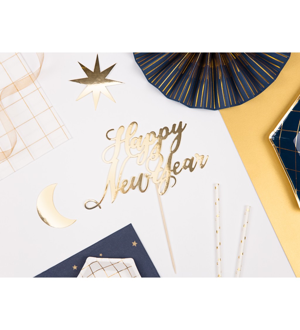 Zlatý tortový zápich Happy New Year