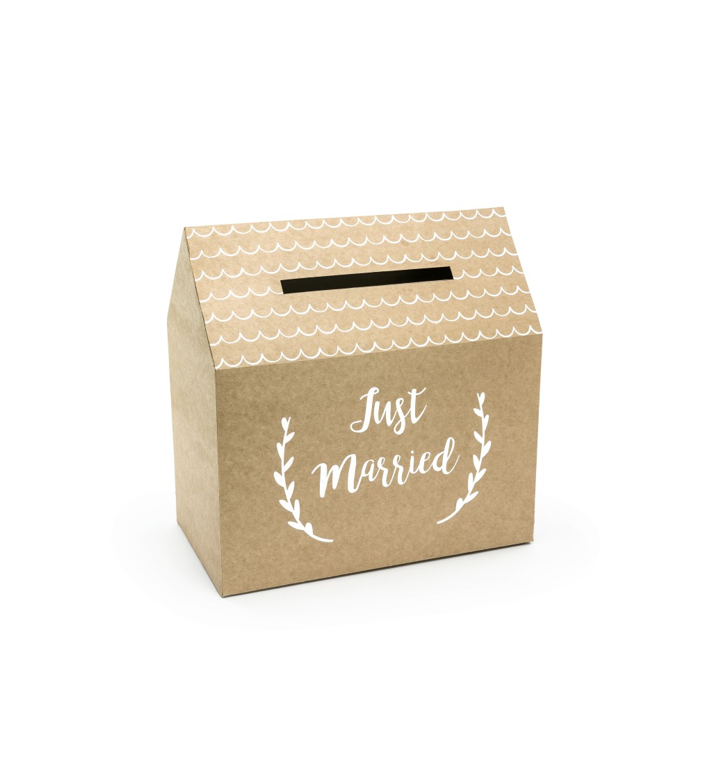Kraftová krabička na blahoželanie - Just Married