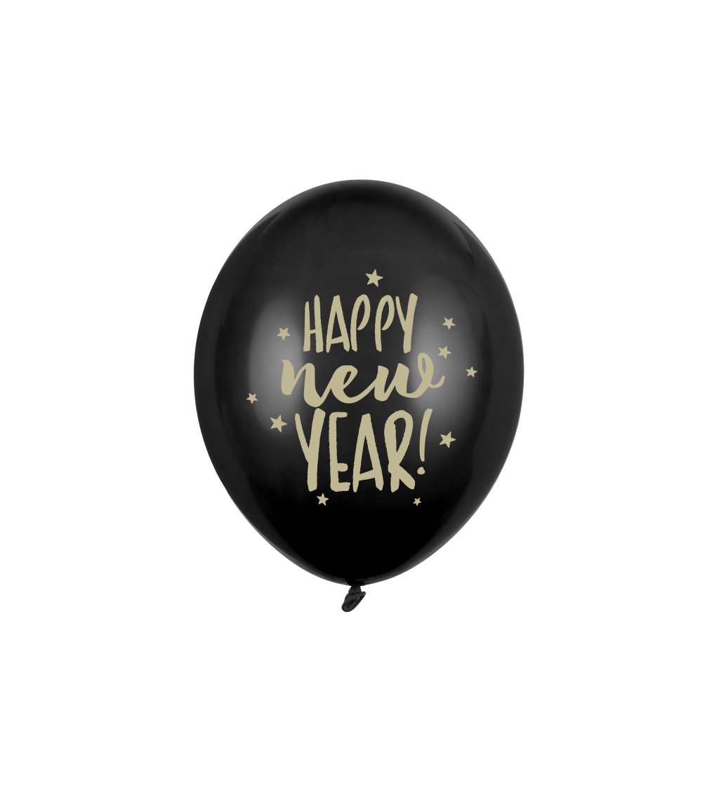 Latexové balóniky strong pastelové čierne Happy new year 6 ks