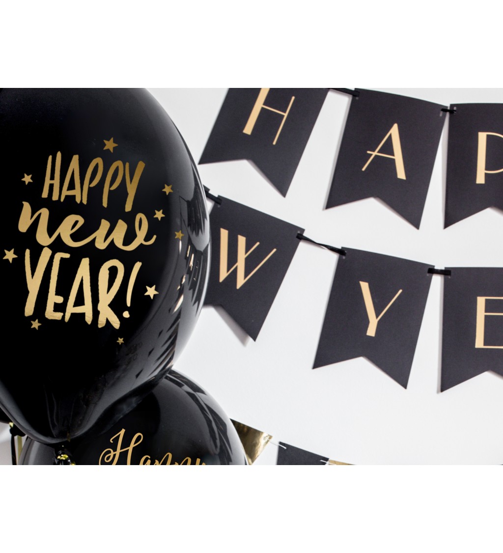Latexové balóniky strong pastelové čierne Happy new year 6 ks