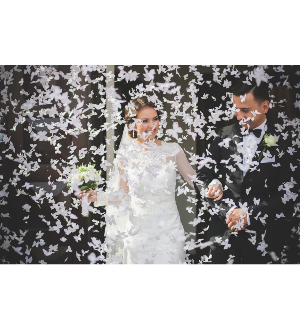 Vystreľovacie konfety - biely motýľ, 80 cm