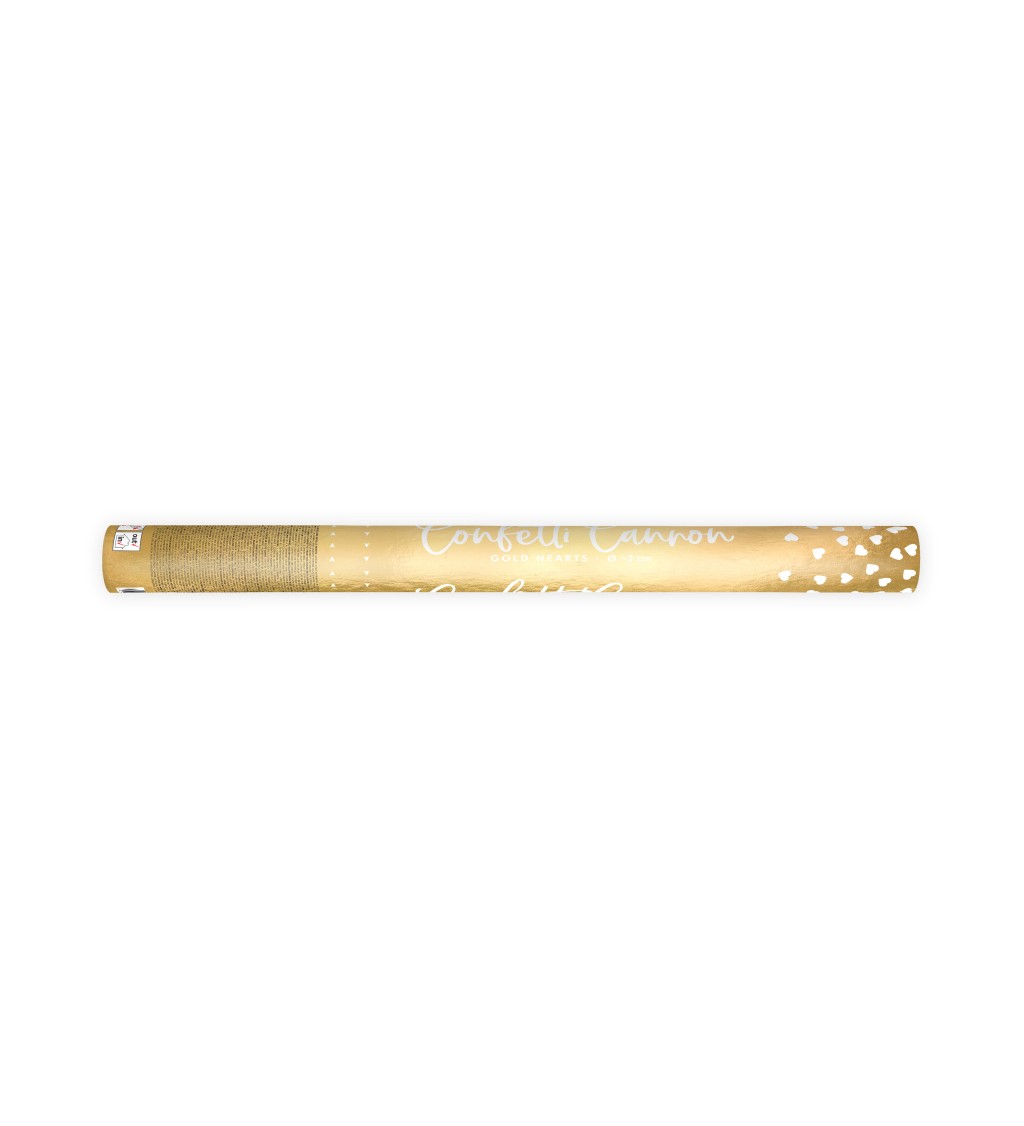 Vystreľovacie konfety - zlaté srdcia, 60 cm