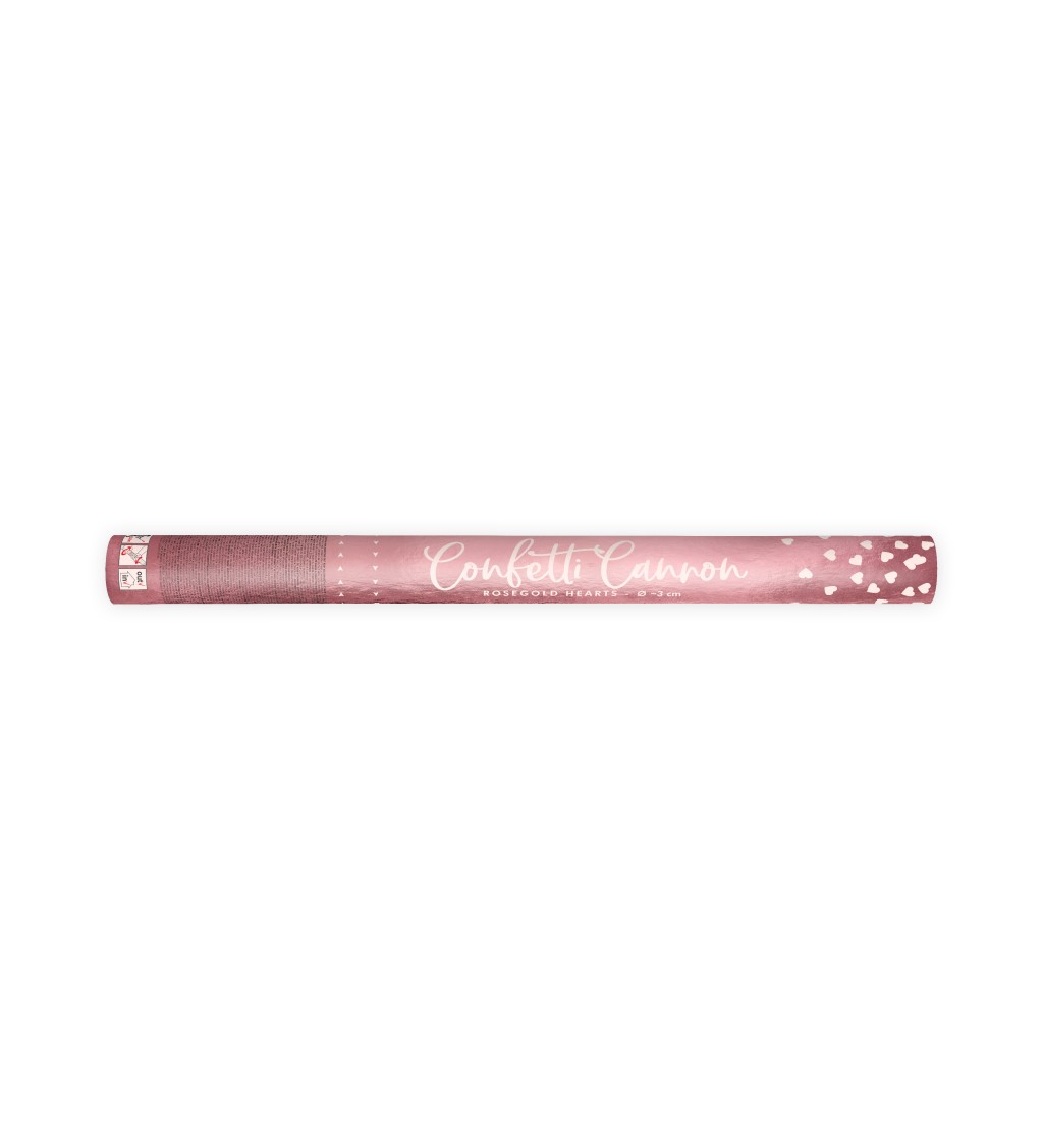 Vystreľovacie konfety - rose-gold srdce, 60 cm