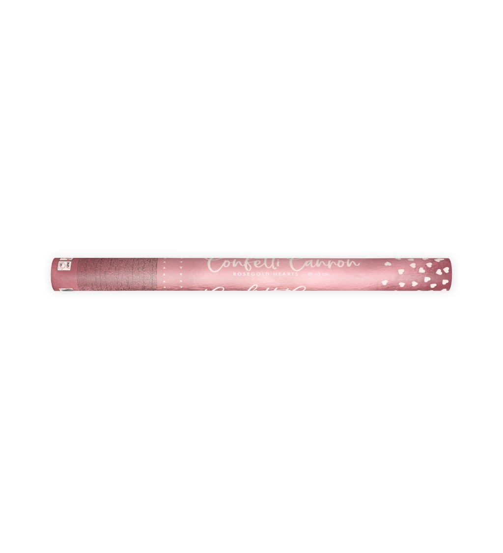 Vystreľovacie konfety - rose-gold srdce, 60 cm