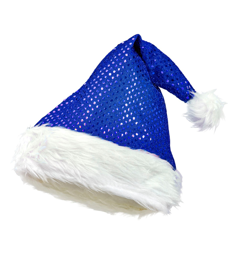 Modrá flitrovaná čiapka santa