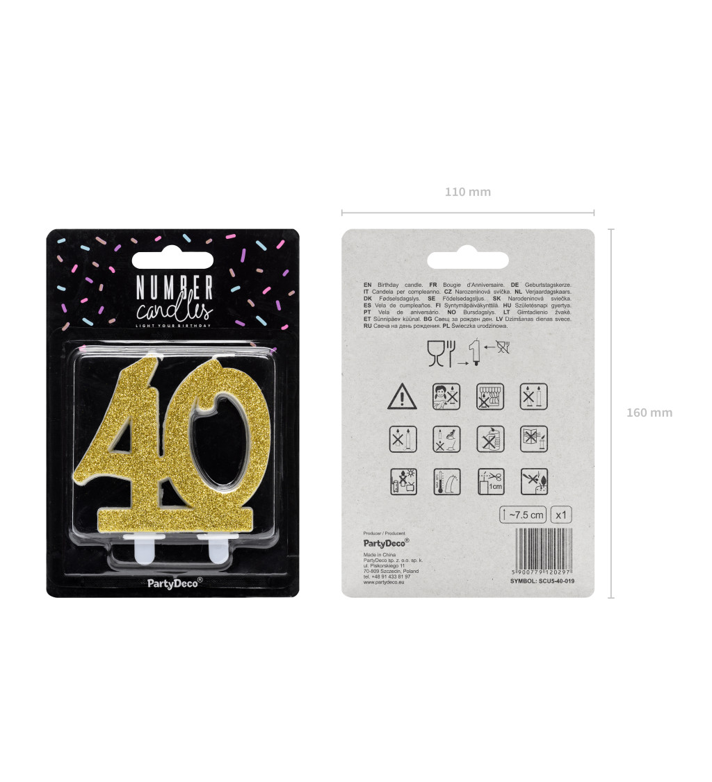 Sviečka 40 - zlatá